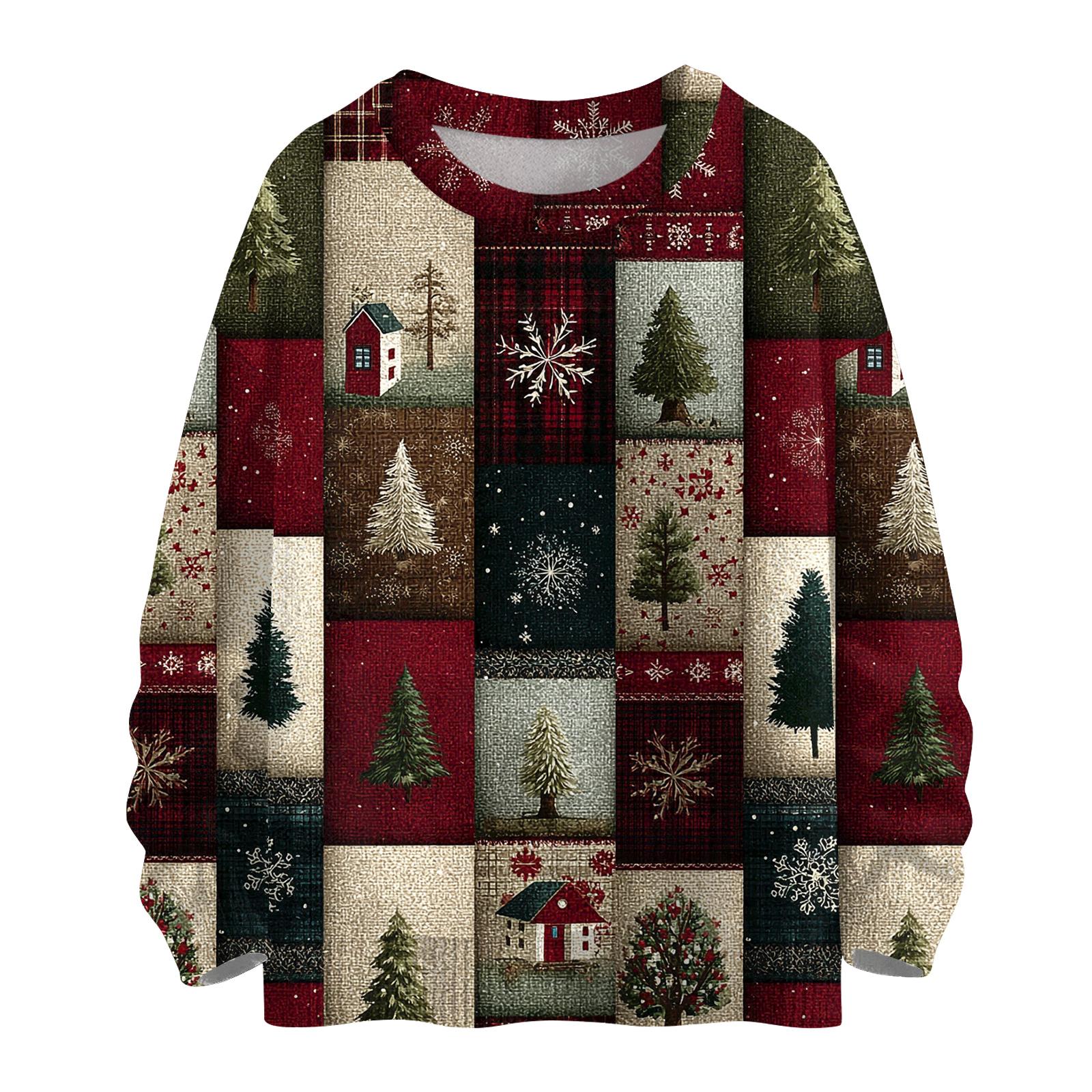 

Женский повседневный шерстяной рождественский свитшот с длинным рукавом, осенний отпускной пуловер с длинным рукавом S винный