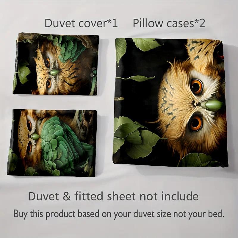 Owl Leaf Motif. Bedding Duvet Cover Sets Duvet Covers Pillowcases Gifts (1 * Duvet Cover 2 * Pillowcases, Without Duvet Insert)