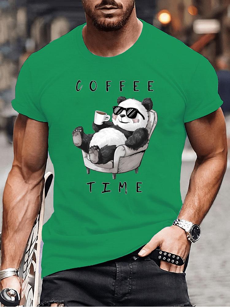 Coffee Chill Panda Enjoying Time T Shirts Men Women Short Sleeve Oversize T Shirt Loose Summer Tee Clothes Casual Fashion Tops