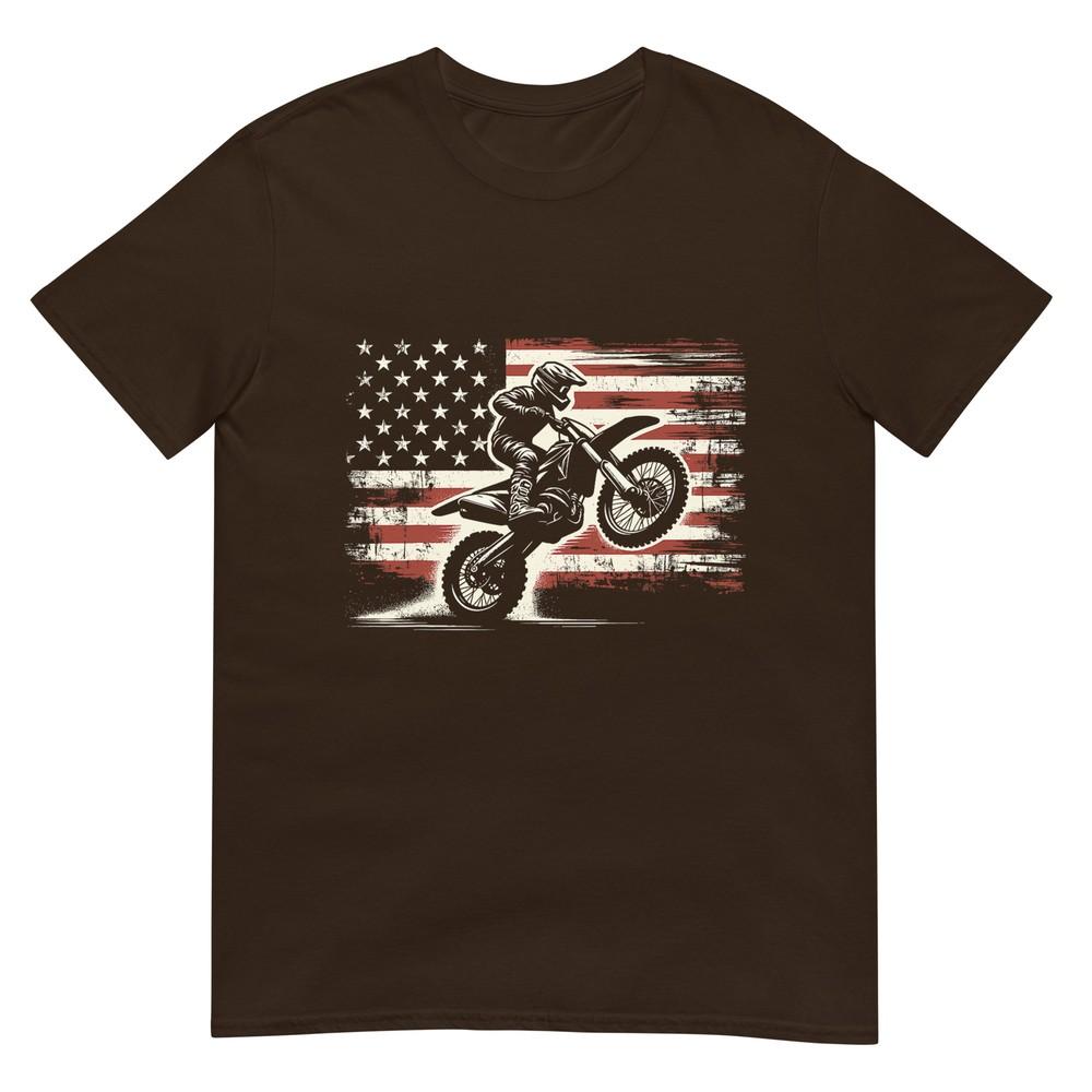 Dirt Bike American Flag Motocross Biker Vintage Usa TShirt Small Black