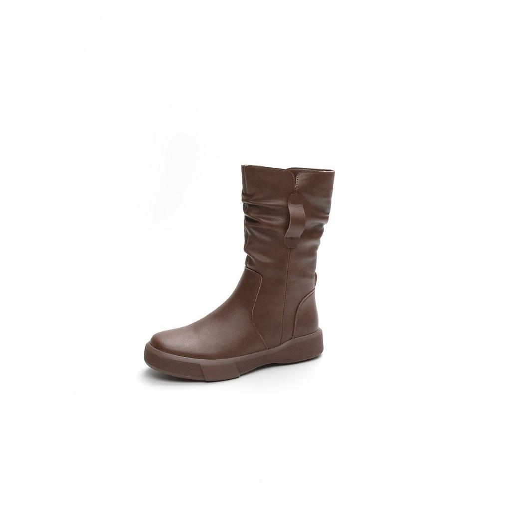 Stylish Women's Genuine Leather Mid-Calf Martin Boots - Versatile, Warm & Thick Soled for Autumn/Winter