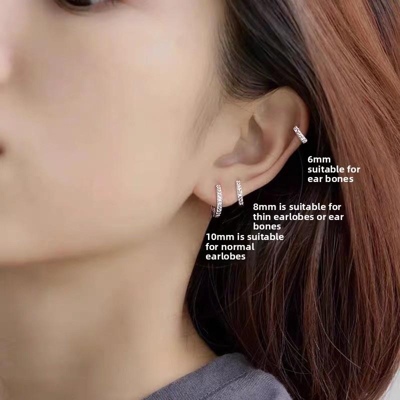 Earlobe Stud with Zirconia Earrings - Petite, High-end, Sophisticated Ear Ring with Ear Hook - Elegant Ear Jewelry