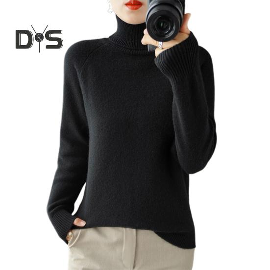 

Женский свитер с высоким воротником и длинным рукавом, трикотажные топы с ребристой отделкой, однотонные, свободного кроя, утолщенные топы S чёрный