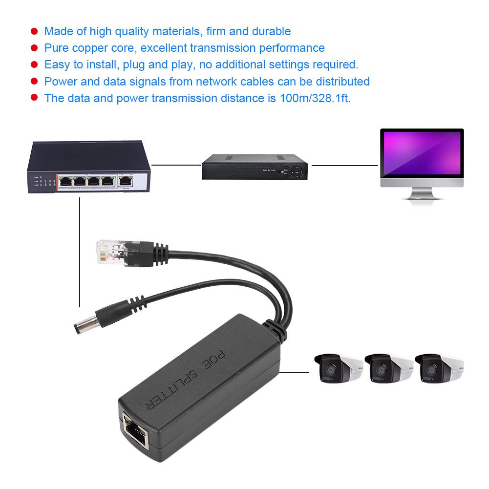 DC48V to DC12V Power POE Splitter Adapter Injector Module Lightningproof