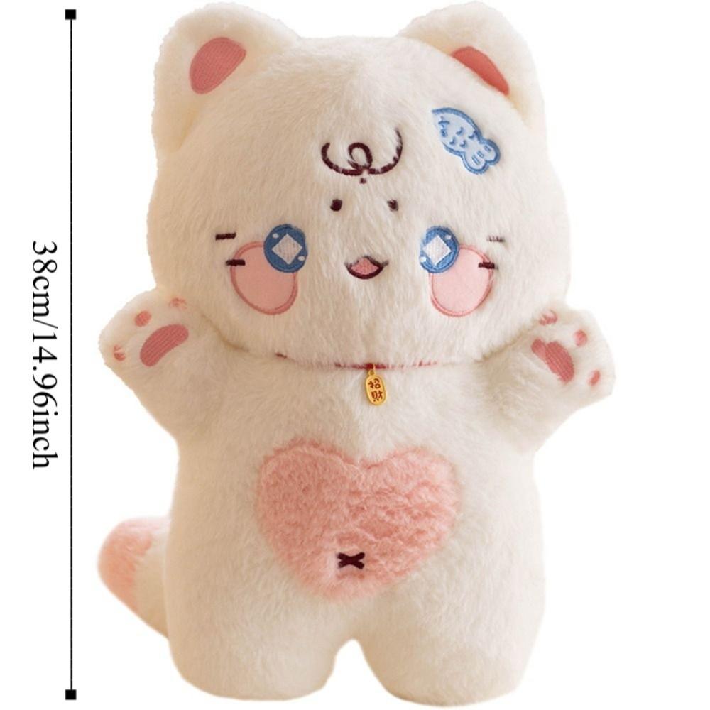 Standing White Cat Plush Pillow Attract Wealth Black Cat Plush Doll  Birthday Christmas
