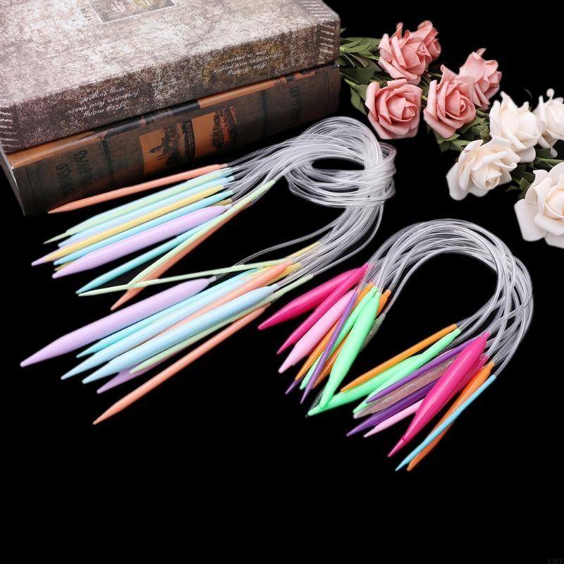 12x Plastic Circular Knitting Needle Crochet Set Craft Multicolor Tube 40cm 80cm X3UC