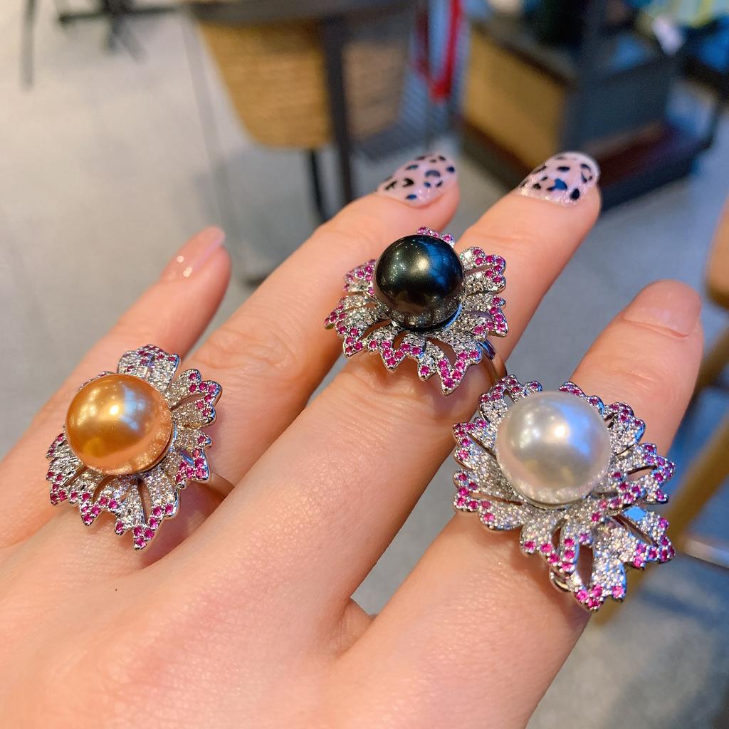 Wish Pearl Slightly Set Red Diamond Ring Fashion Adjustable Ring