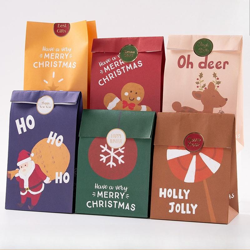 

6/12 шт. Крафт-бумажные пакеты для конфет и печенья Санта-Клаус Снеговик Рождественская подарочная упаковка Украшение для рождественской вечеринки Навидад Новый год 2025 6PCS
