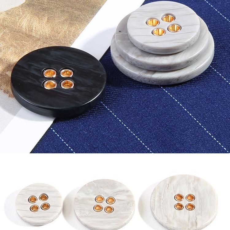 Round Black Button High-End Women'S Clothes Blazer Coat Button Accessories Versatile Sweater Four-Eye Button Men