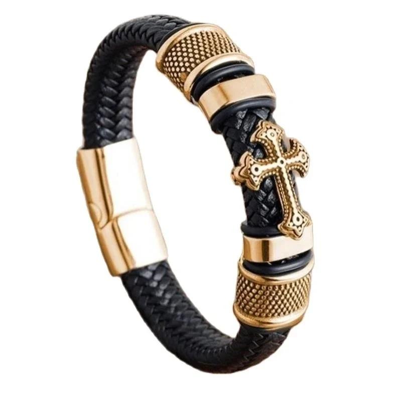 

Mens Black Leather Bracelet with Magnetic Buckle Classic Fashion Jewelry for Casual Daily Wear All-Match Accessories