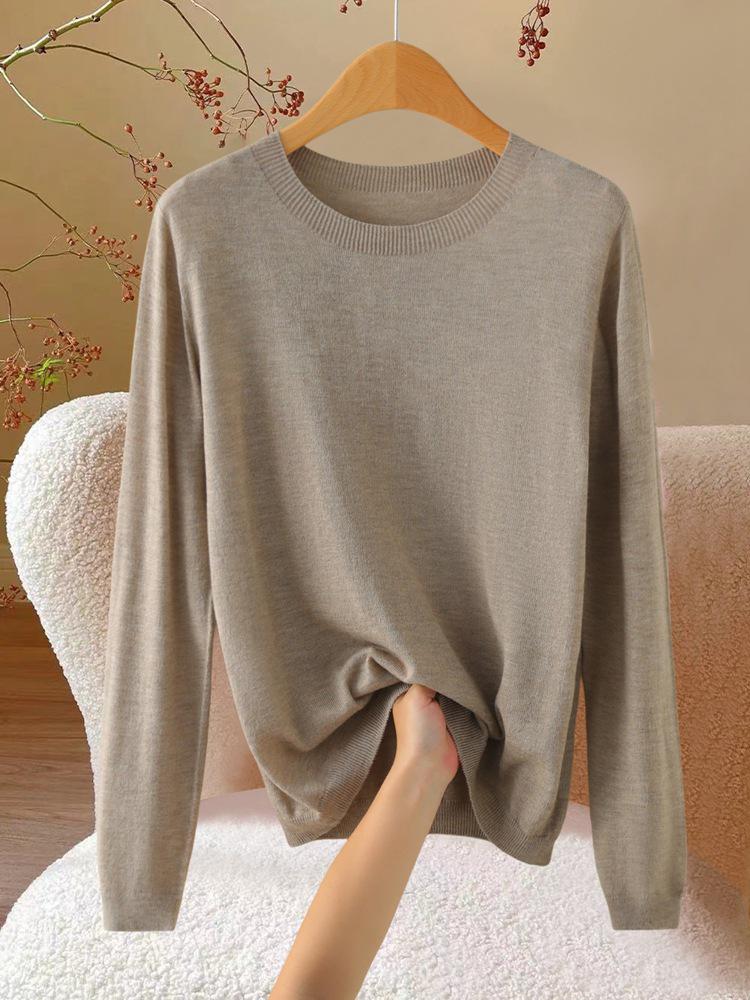 Women's Slim Fit Heathered Wool Sweater - 2026 Long Sleeve Knitwear