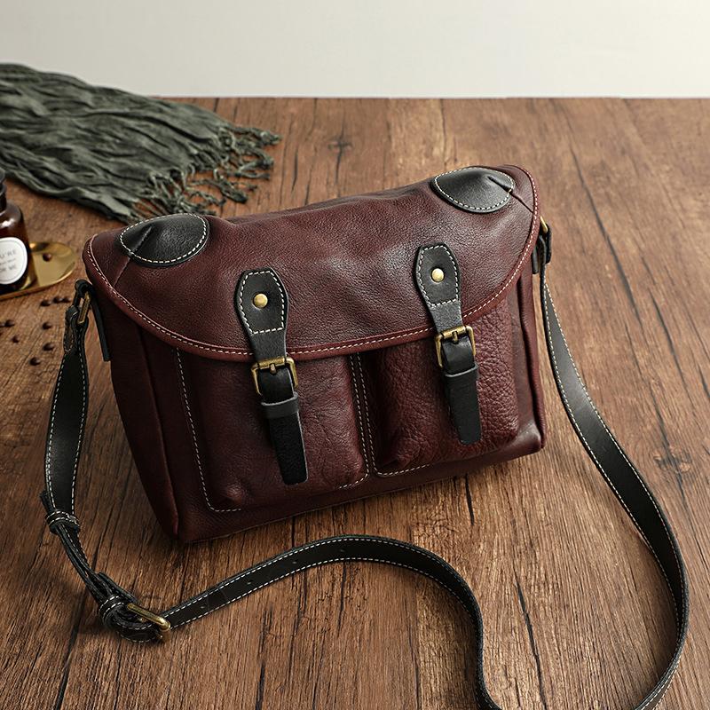 Johnature Enkel håndlaget ekte skinn dameveske Uformell Naturlig kuskinn skuldervesker Stor kapasitet Messenger Bag
