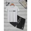 2026 Casual Men's Set Summer Apparel Color-Blocked Short-Sleeve Top Relaxed Drawstring Shorts Stylish Streetwear Ensemble
