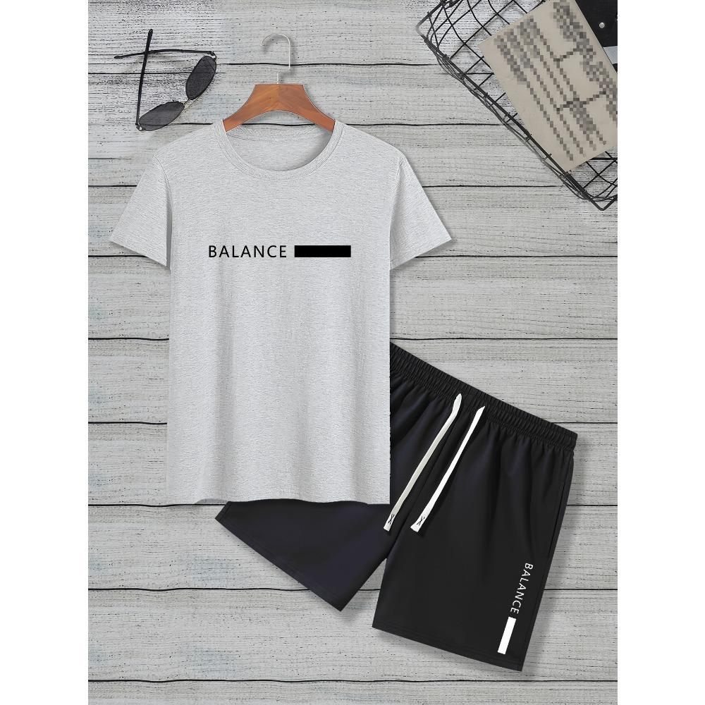 2026 Casual Men's Set Summer Apparel Color-Blocked Short-Sleeve Top Relaxed Drawstring Shorts Stylish Streetwear Ensemble