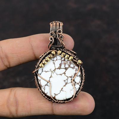Pendentif Magnésite Cheval Sauvage Pendentif Enveloppé de Fil de Cuivre Pendentif Fait Main Bijou Enveloppé de Fil Pendentif Pierre Gemme Bijou en Cuivre Cadeau de Mariage