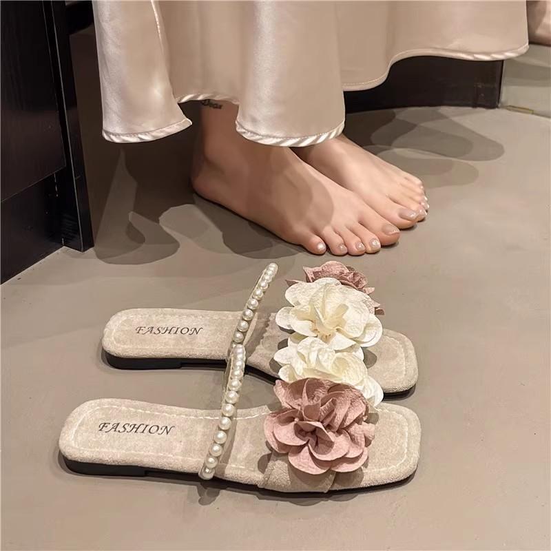 Fashion Flat Shoes Female Slippers Casual Slides Low Flower Luxury Soft Floral Fashion Shoes Woman 2025 Slippers Flat Flower Luxury Slid