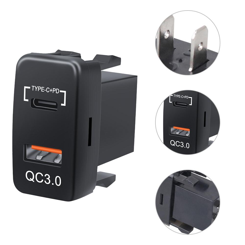 12-24V Auto Mobile Phone Charger Adapter LED Voltmeter QC3.0 Type C PD Car Socket Charger Dual USB Ports Power Socket Adapter