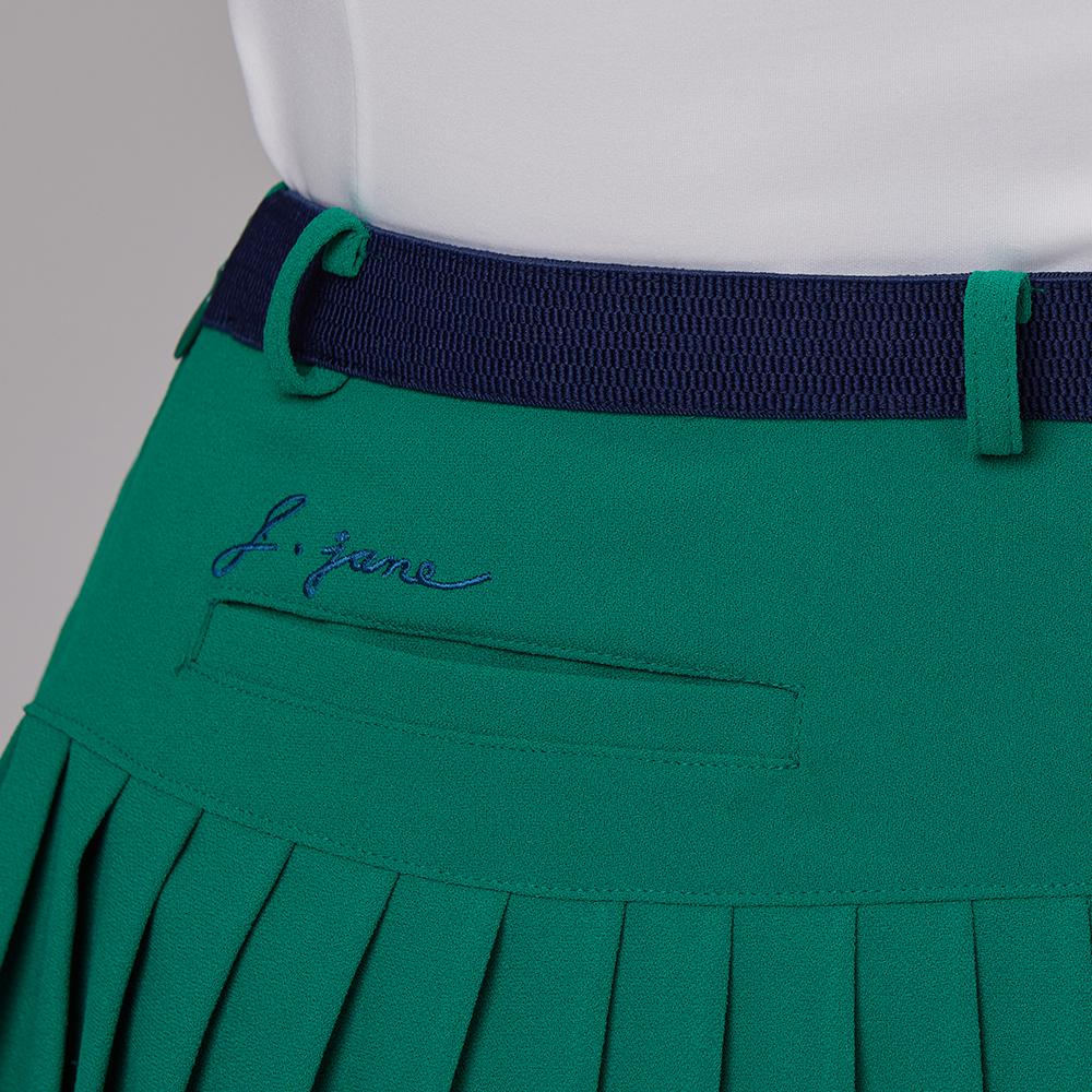 J Jane Asymmetrical Belted Pleated Skirt (Green)
