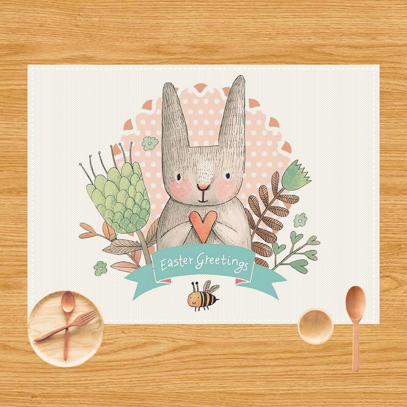 Easter Bunny Placemats Cross-border Amazon Imitation Linen Easter Egg Placemats Party Tablecloths for Banquets