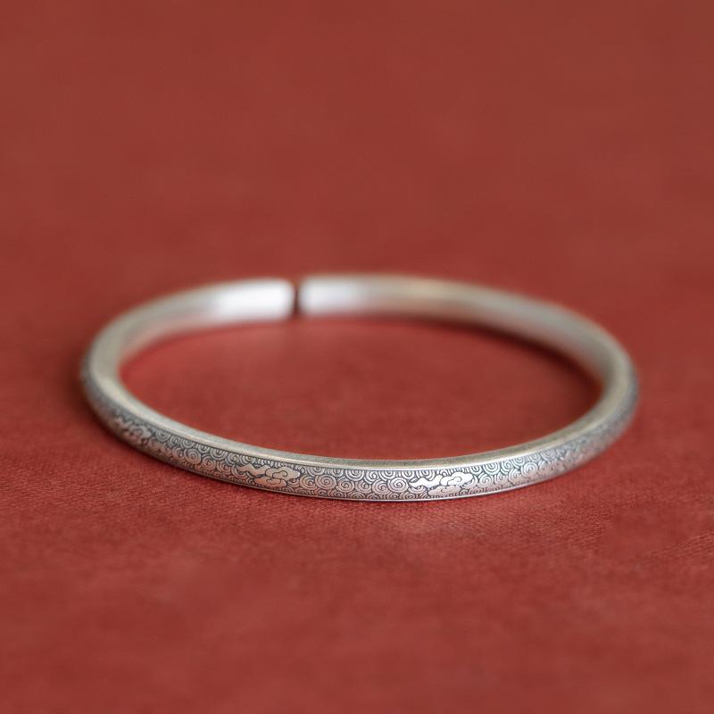 

Zuyin S999 Чистый серебряный тотем благоприятного облака с узором морской волны, браслет с открытым браслетом в стиле ретро, ​​китайский стиль Adjustable size