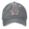 Floral Paw Print Washed Baseball Cap Casual Cotton Curved Brim Dad Hat Unisex Outdoor Adjustable