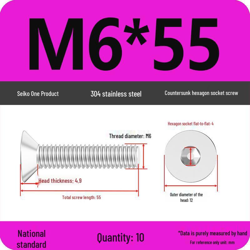 Complete Set of 304 Stainless Steel Countersunk Hex Socket Cap Screws, Flat Head Bolts, and Machine Screws (M2-M10)