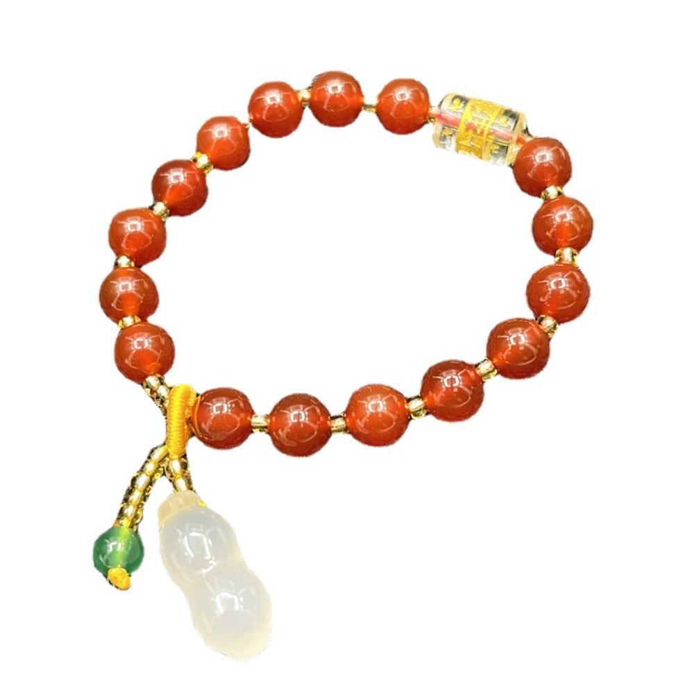 Fashion Red Agate Beaded Bracelets Nafu Ins Chalcedony Pendant Simple Round Bead Bracelet  Women