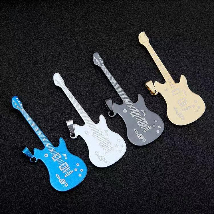 

Stainless Steel Guitar Pendant Necklace for Men Gold