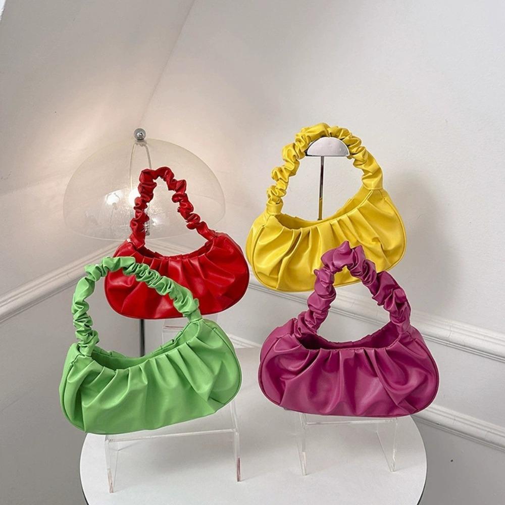 Square Cloud Bag Korean Style PU Leather Underarm Bag Simple Pleated Handbag Girl