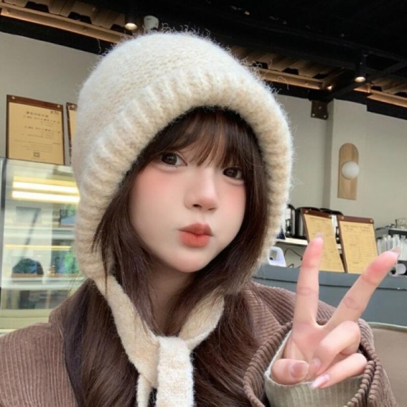 Winter Knit Hooded Balaclava Bucket Hat (5 Colors) Blue