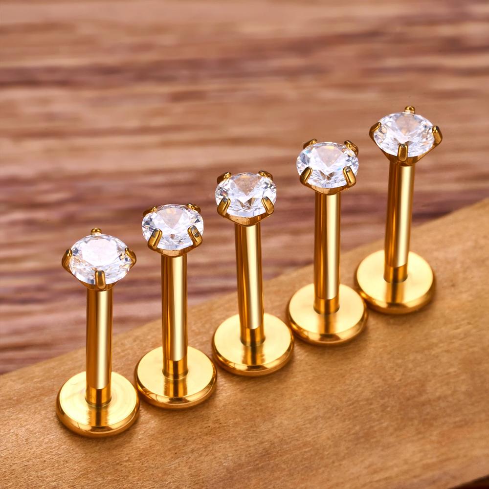 10Pcs ASTM F136 Titanium 18G/16G Internal Teeth Labret Stud CZ Cartilage Earring Helix Tragus Nose Stud Piercing