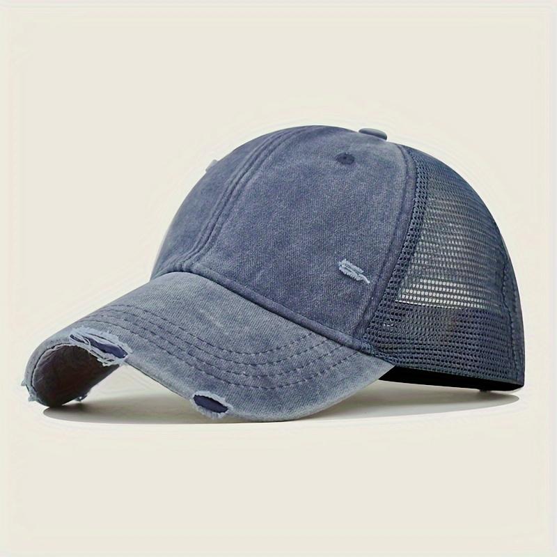 1pc Breathable Distressed Denim Baseball Cap for Women Sun Hat- Adjustable, Sun-Protective & Versatile Solid Color