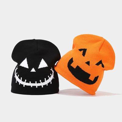 Outono e inverno novo chapéu de malha jacquard de abóbora e caveira para Halloween chapéu de festival engraçado chapéu quente de lã