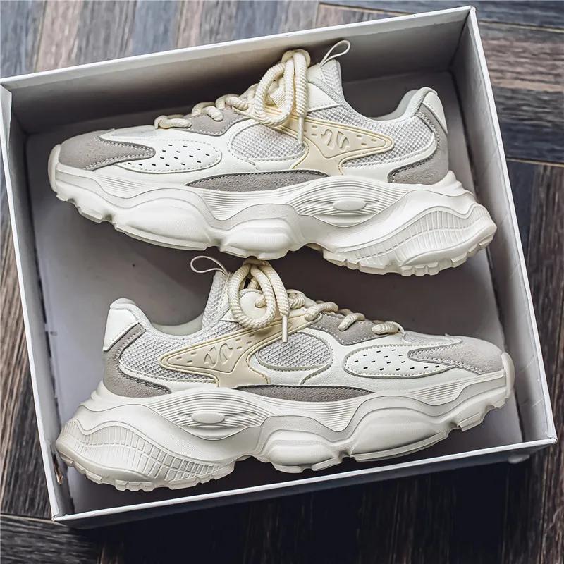 

Sports Casual Men Shoes Anti Slip Wear-Resistant Trendy Breathable Outdoor Running Soft Platform Soles Comfort Male Sneakers 39 бежевый