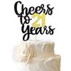 Cheers To 21 Years Cake Topper - Black and Gold Glitter Assembled Birthday Cake Pick - Happy 21st Cake Decoration for Anniversary and Twenty-One