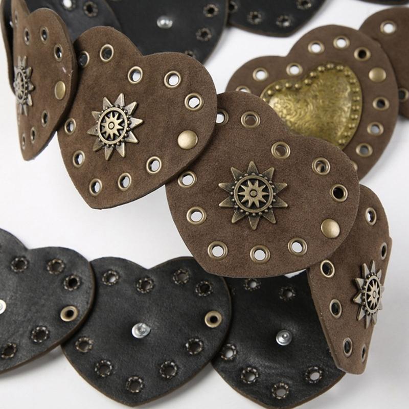 Unique Cutout Waist Belt for Women PU Leather White Embellished Brown Belt Decorated with White Love Heart Belt