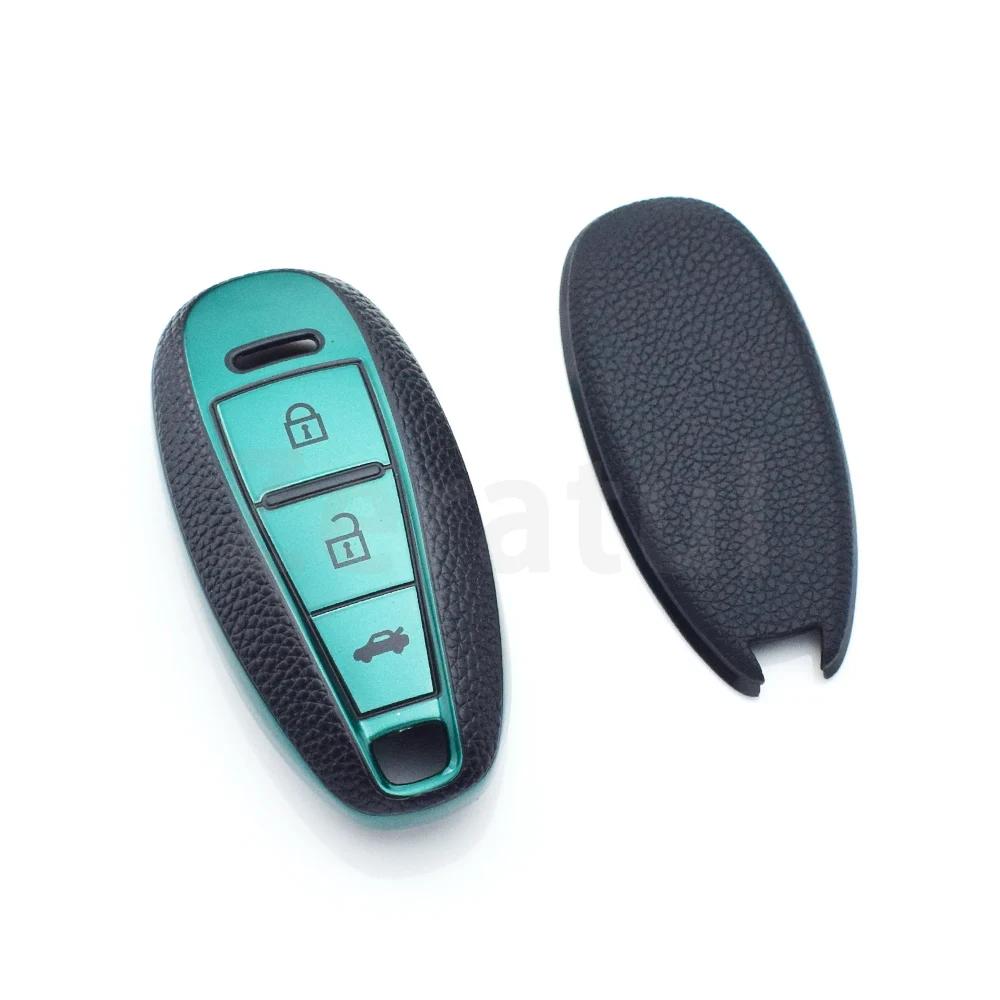 Coque Porte-Clés Intelligent en Cuir TPU Pour Suzuki Baleno Ertiga Ciaz Ignis Kizashi Swift Sx4 S-Cross Vitars Scorss Xl-7 Housse de Clé de Voiture blue