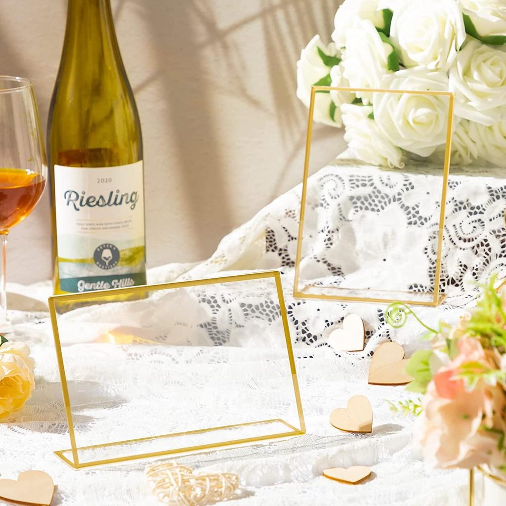 Gold Frame Acrylic Sign Holder Wedding Table Number Holders Clear Menu Picture Document Brochure Stands Photo Office Display