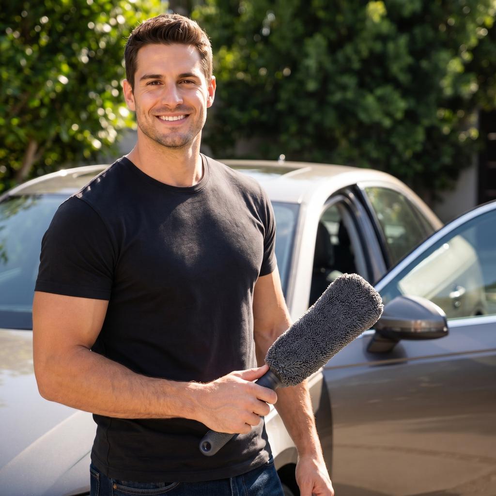 Car Cleaning Brush with Long Handle Microfiber Soft Bristles for Interior Exterior Detailing and Dust Removal Tool