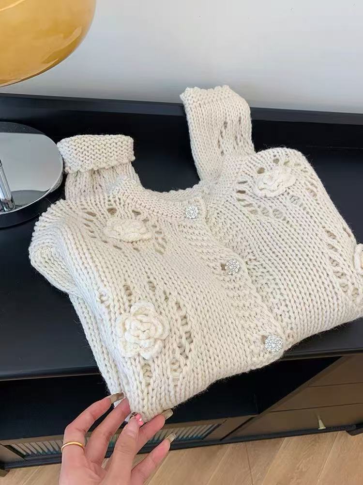 Женская ажурная куртка-свитер в ленивом стиле, нишевый дизайн высокого класса S