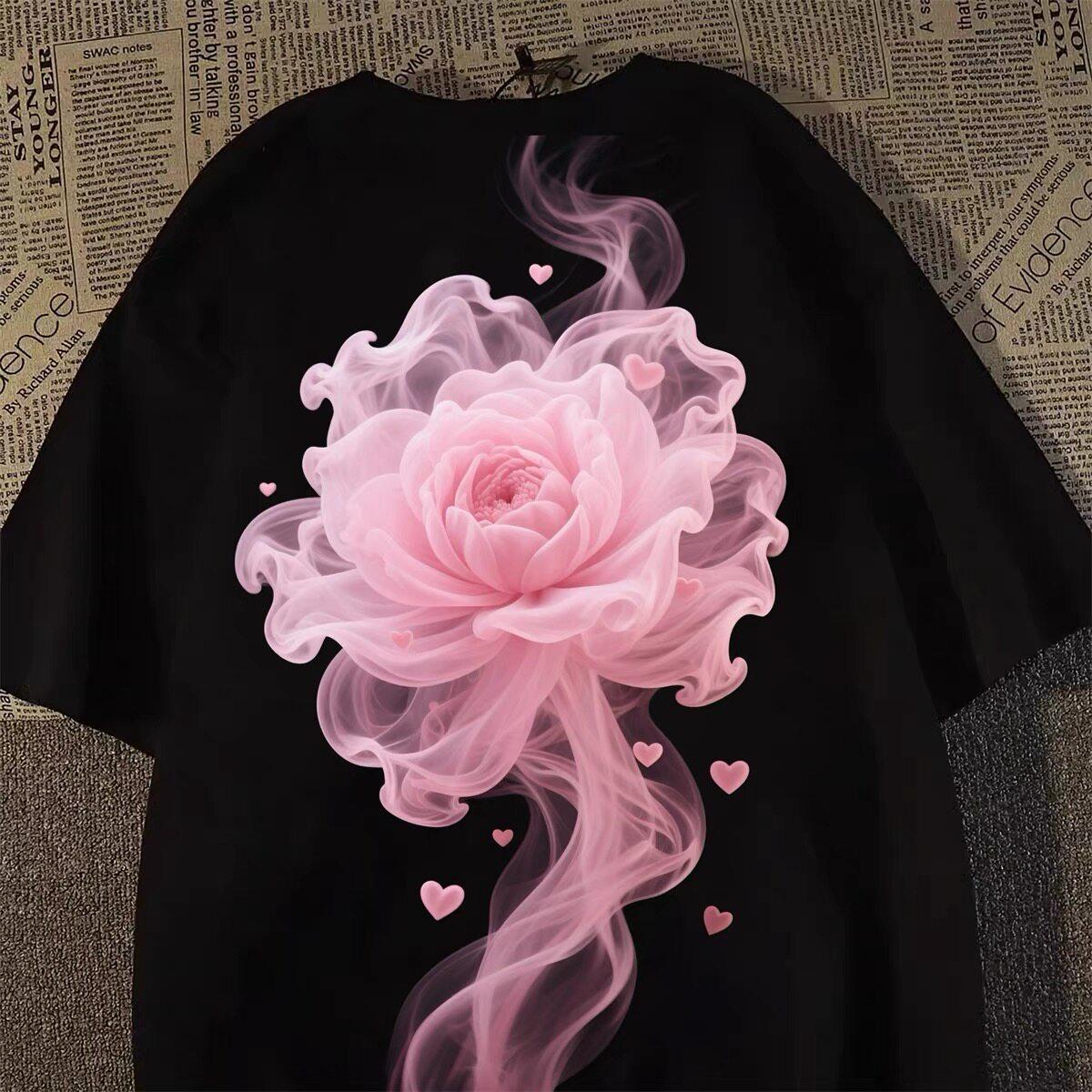 American Senior Pink Rose Cotton ShortSleeved TShirt Unisex And Unisex Summer Street Style Half Sleeve Oversize Lovers Top S