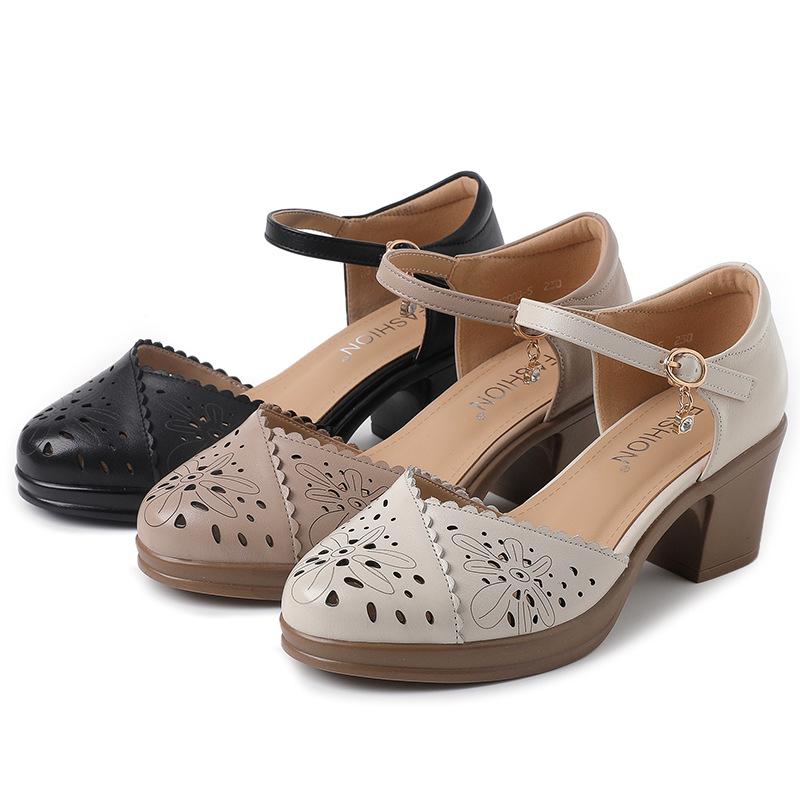 Fashion GKTINOO Genuine Leather Women Sandals Soft Comfort Summer Shoes Thick Heels Non-slip Women Shoes 2025 Hollow Sandals Large Size