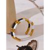 Yhpup Black White Enamel Metal Stainless Steel Cuff Open Hand Bangles Bracelet for Women Texture Trendy Wrist Jewelry