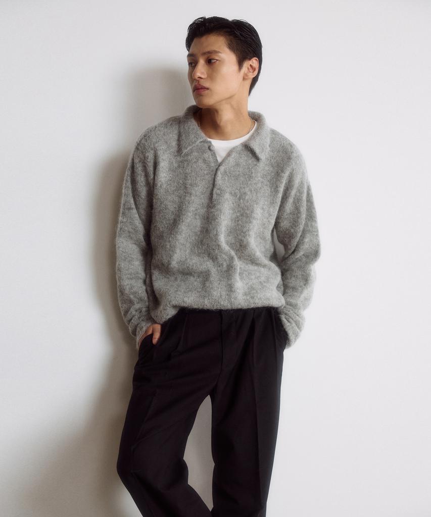 DUSTYWHITE Gray Alpaca Knit Polo Shirt