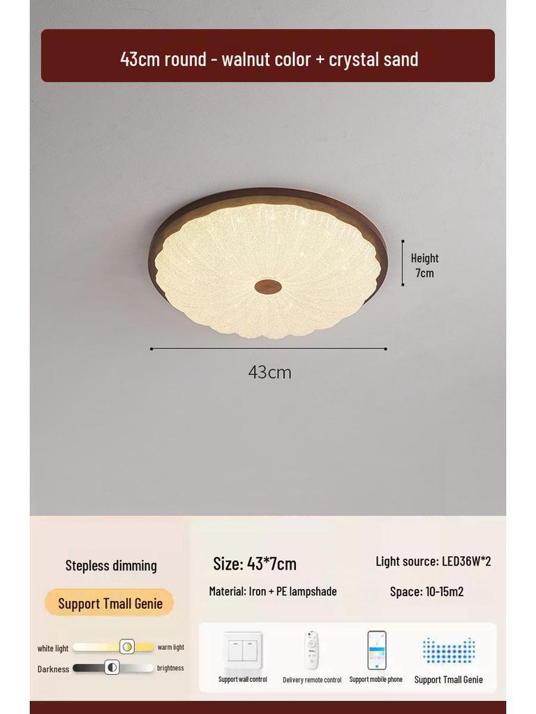 2025 Chinese Style Walnut Ceiling Light: Retro Round Design for Bedroom & Study