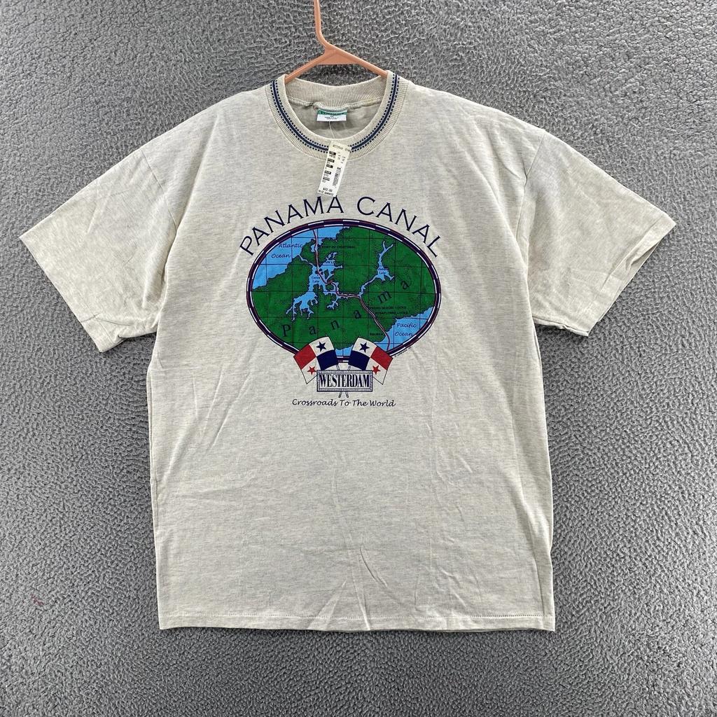VINTAGE Panama Canal T Shirt Men Extra Large Gray Tourist Single Stitch 90s