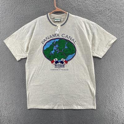 VINTAGE Panama Canal T Shirt Men Extra Large Gray Tourist Single Stitch 90s