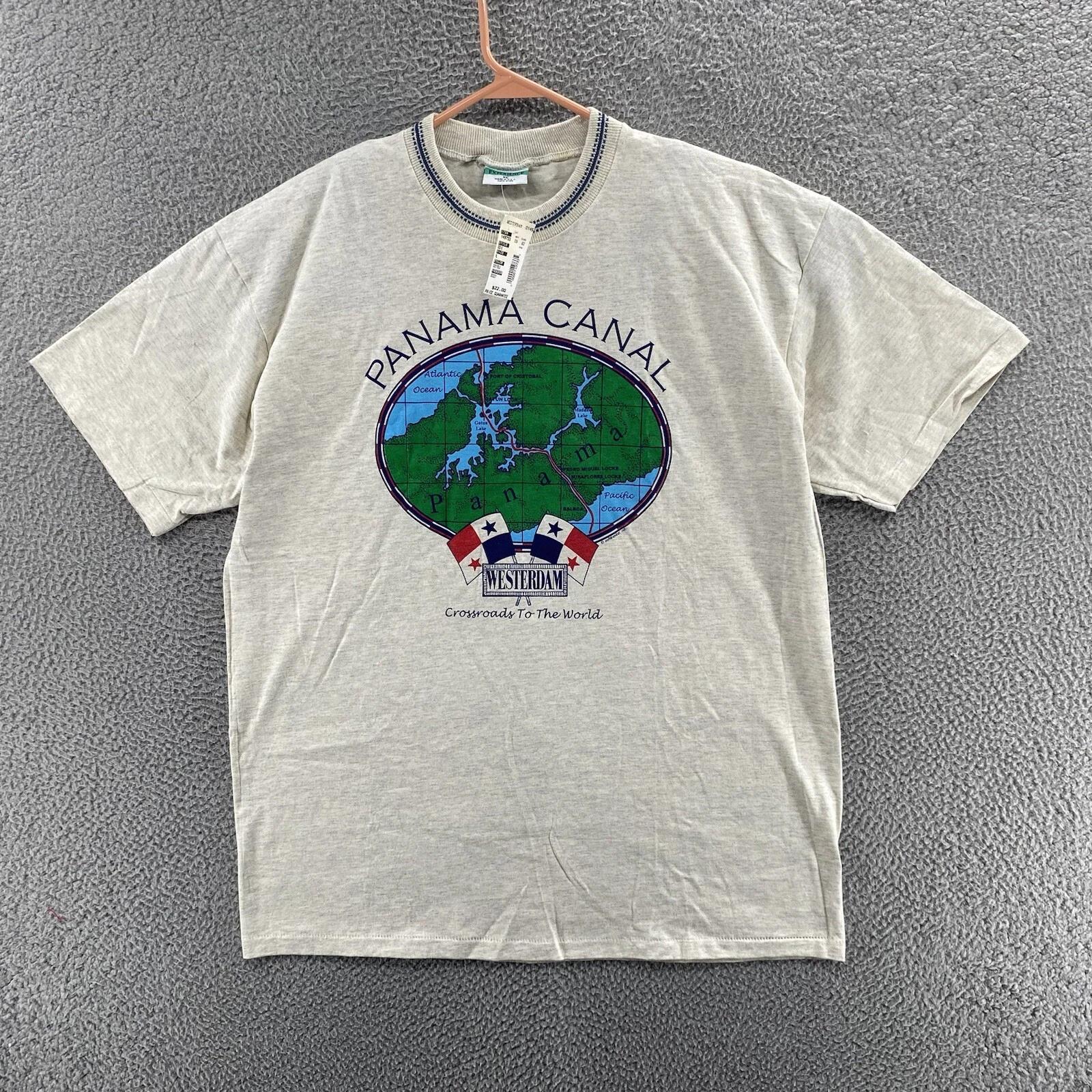 VINTAGE Panama Canal T Shirt Men Extra Large Gray Tourist Single Stitch 90s XL