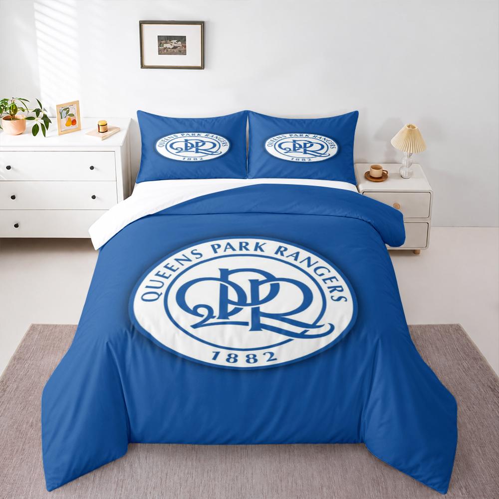 Queens Park Rangers FC Crest Bedding set (1 duvet cover, 2 pillowcases, duvet not included) for Man Cave Fan Room Decor, QPR Soccer Badge Art Print
