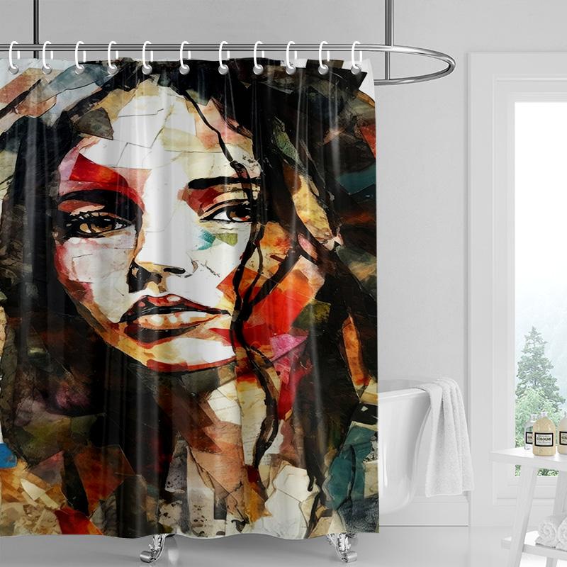 Marble Textured Shower Curtain-Classic Bust Sculpture with Crack Stone Effect, Waterproof Art Bathroom Decoration